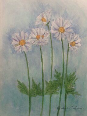 Daisies in the Garden Watercolor Painting